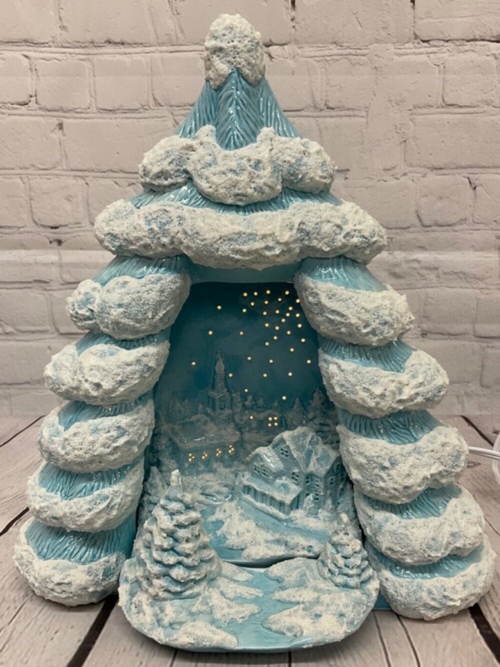 Ceramic Christmas Tree - Hershey Christmas 3D Scene - Lighted - Blue - Snow